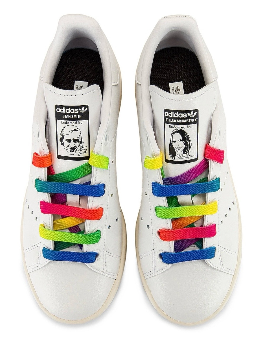 Adidas by Stella McCartney Stan Smith White Sneakers with Rainbow Lace Accents